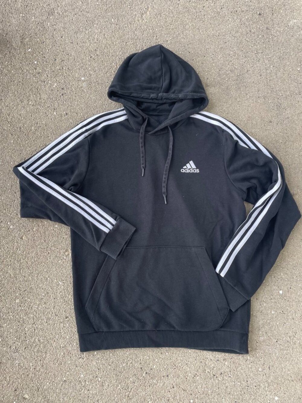 Y2K Style Adidas Hoodie Pullover Black Oversized Loose Baggy Streetwear Mens L